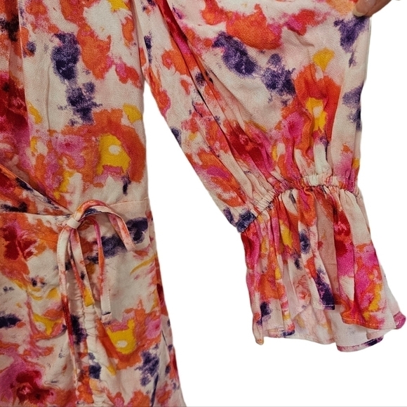 Betsy Johnson boho flutter dress floral multicolor v-neck ruched waist 8 - Picture 8 of 16